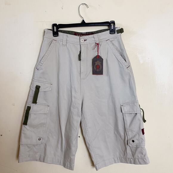 Red Snap Y2K Cargo Shorts Off White NWT Sz 18 NWT FLAW - Picture 1 of 11